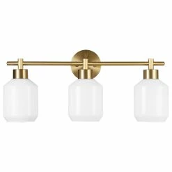 Globe Electric Cannes 3-Light Matte Brass Vanity Light With Opal Glass Shades