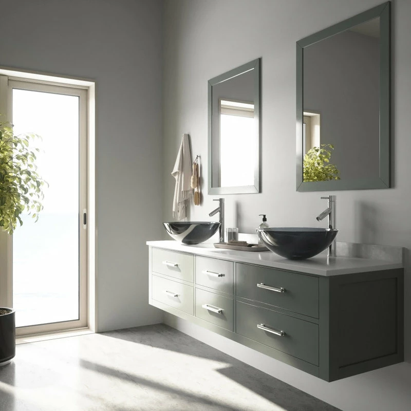 VIGO Sheer Black Glass Vessel Bathroom Sink Set With Dior Vessel Faucet 6 VIGO Sheer Black Glass Vessel Bathroom Sink Set With Dior Vessel Faucet - Image 6