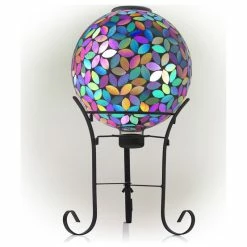 Alpine Corporation Outdoor Solar Powered Glass Mosaic Gazing Globe With Metal Stand, Purple -home bar shop 4e91d2480fcaa0c9 3490 w800 h800 b1 p0