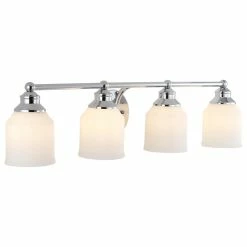 JONATHAN Y Lydia Iron/Frosted Glass Farmhouse Cottage LED Vanity, 4-Light