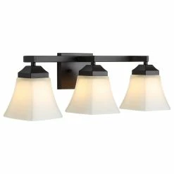 JONATHAN Y Staunton 1-Light Iron/Glass Modern LED Vanity Light, Oil Rubbed Bronze, 3-Light