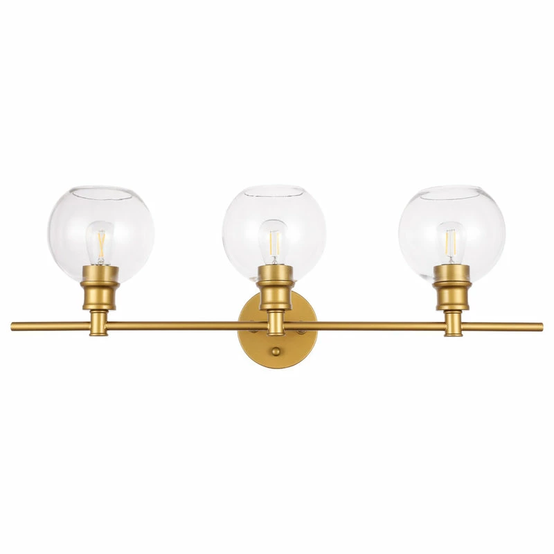 Elegant Furniture & Lighting Brass Finish And Clear Glass 3-Light Wall Sconce, Brass, Clear 2 Elegant Furniture & Lighting Brass Finish And Clear Glass 3-Light Wall Sconce, Brass, Clear - Image 2