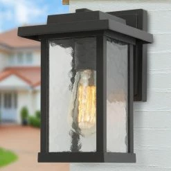 LALUZ Farmhouse Cubic Outdoor Wall Sconce With Glass, 11"