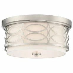 Kira Home Sienna Metal Drum Ceiling Light, Glass Diffuser, Brushed Nickel, Flush