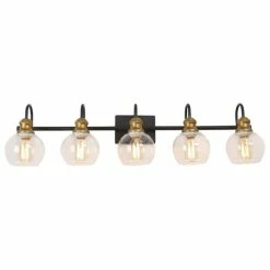 LNC Lighting LNC 5-Lights Farmhouse Matte Black Clear Glass Bell Vanity Light For Bathroom
