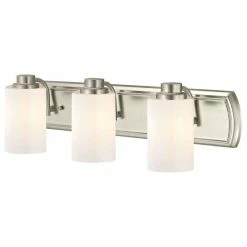 Destination Lighting 3-Light Bathroom Light In Satin Nickel And Shiny Opal Glass