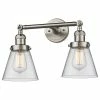 Innovations Lighting Small Cone 2-Light LED Bath Fixture, Brushed Satin Nickel, Glass: Clear