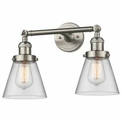 Innovations Lighting Small Cone 2-Light LED Bath Fixture, Brushed Satin Nickel, Glass: Clear