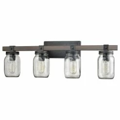 Ecopower Light LLC Mason Jar Glass Wall Sconce Distressed Bath Vanity Lights, 4-Light