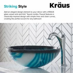 Kraus USA, Inc. Glass Vessel Sink, Bathroom Arlo Faucet, PU Drain, Mounting Ring, Chrome -home bar shop 54e12dff03518c8f 9059 w800 h800 b0 p0
