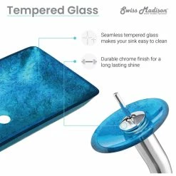 Swiss Madison Cascade Rectangular Glass Vessel Sink With Faucet, Ocean Blue 22 Swiss Madison Cascade Rectangular Glass Vessel Sink With Faucet, Ocean Blue -home bar shop 5631275300a55d9d 7455 w800 h800 b1 p0