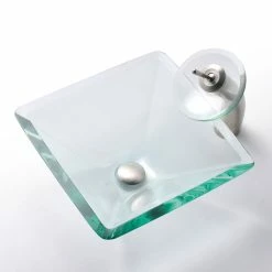 Kraus USA, Inc. Square Clear Glass Vessel 19mm Thick Bathroom Sink, PU Drain, Mount Ring, Nickel -home bar shop 5771a47300e5e6fb 3157 w800 h800 b0 p0