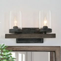 LALUZ Farmhouse 2-Light Glass Wall Lamp Antique Finishing