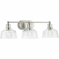 Progress Lighting Singleton 3-Light 26.5" Brushed Nickel Vanity Light With Clear Glass Shades