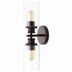 JONATHAN Y Jules Edison 16.5" 2-Light Seeded Glass LED Vanity, Oil Rubbed Bronze -home bar shop 58916add014cad67 9263 w800 h800 b1 p0