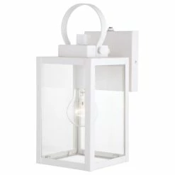 Vaxcel Medinah 1 Light Dusk To Dawn Outdoor Wall Lantern Clear Glass, Textured White, 5