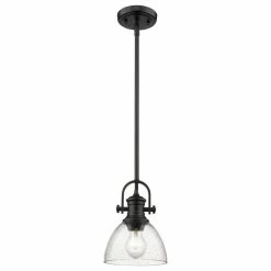 Golden Lighting Hines Mini Pendant, Black, Seeded Glass