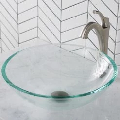 Kraus USA, Inc. Glass Vessel Sink, Arlo Bathroom Faucet, Drain, Ring, Spot Free Stainless Steel
