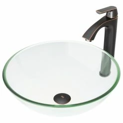 VIGO Crystalline Glass Vessel Sink And Linus Vessel Faucet, Antique Rubbed Bronz