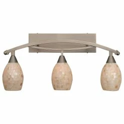 Toltec Lighting Bow 3 Light Bath Bar In Brushed Nickel, 5" Ivory Glaze Seashell Glass