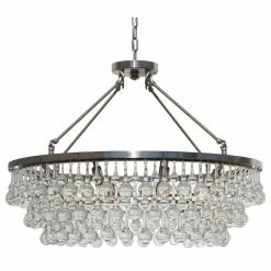 Lightupmyhome Celeste 32" Glass Drop Chandelier, Brushed Nickel,Hanging Or Flush