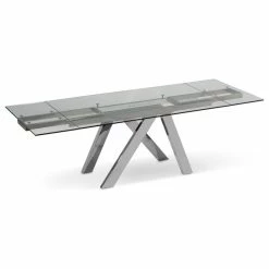 Zuri Furniture Cruz Expandable Modern Dining Table With Clear Glass Top