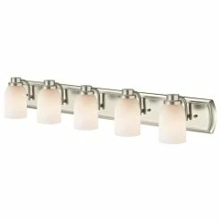 Destination Lighting 5-Light Bath Bar In Satin Nickel With White Glass