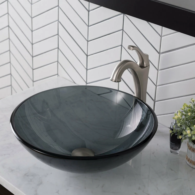 Kraus USA, Inc. Black 16 1/2" Clear Glass Vessel Bathroom Sink 10 Kraus USA, Inc. Black 16 1/2" Clear Glass Vessel Bathroom Sink - Image 10