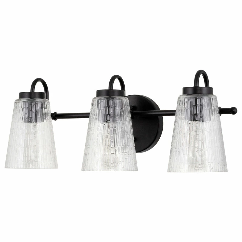Kira Home Chatham 20" 3-Light Bathroom Light + Textured Glass Shades, Black 1 Kira Home Chatham 20" 3-Light Bathroom Light + Textured Glass Shades, Black