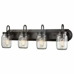 Ecopower Light LLC Industrial Glass Mason Jar Bathroom Wall Sconces Bronze, 4-Light