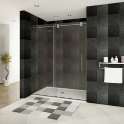 LessCare Shower Doors, Frameless, 12mm Clear Tempered Glass, ULTRA-D Collection, Brushed Nickel, 56-60"x79"