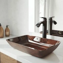 VIGO 18" Russet Glass Vessel Bathroom Sink Set With Linus Vessel Faucet -home bar shop 5e6139f10e9ed9b3 2982 w800 h800 b0 p0