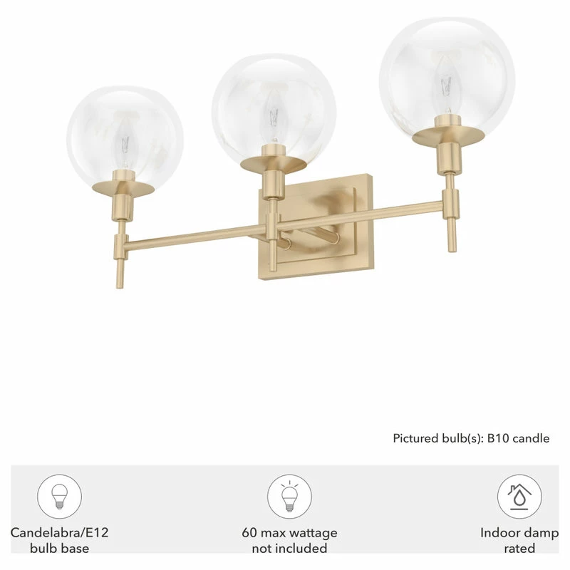 Hunter Fan Company Xidane Alturas Gold, Clear Glass 3 Light Vanity Wall 5 Hunter Fan Company Xidane Alturas Gold, Clear Glass 3 Light Vanity Wall - Image 5