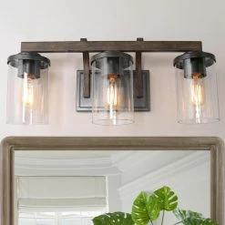 LNC Lighting LNC 3-Light Farmhouse Garyish Brown Cylinder Glass Bathroom Vanity Light -home bar shop 5f7187f5032309b6 3142 w800 h800 b0 p0