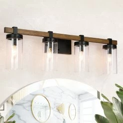 LNC Lighting LNC Farmhouse Black Bathroom Vanity Light With Seeded Glass, 4-Light -home bar shop 5fd1d46a02639ed7 6567 w800 h800 b0 p0