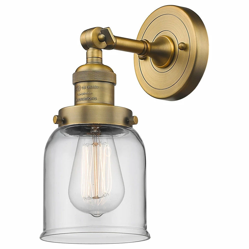 Innovations Lighting Small Bell 1-Light Sconce, Clear Glass, Brushed Brass 1 Innovations Lighting Small Bell 1-Light Sconce, Clear Glass, Brushed Brass