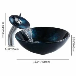 HOMARY Dark Blue Tempered Glass Circular Vessel Sink Waterfall Faucet Set Pop-Up Drain -home bar shop 6001fb3001937e72 3871 w800 h800 b1 p0