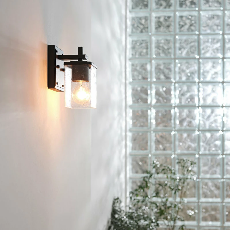 Globe Electric 1-Light Matte Black Vanity Light With Seeded Glass Shade 3 Globe Electric 1-Light Matte Black Vanity Light With Seeded Glass Shade - Image 3