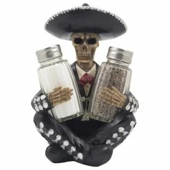DWK Corp. Dia De Los Muertos Mariachi Skeleton Glass Salt And Pepper Shaker 3-Piece Set