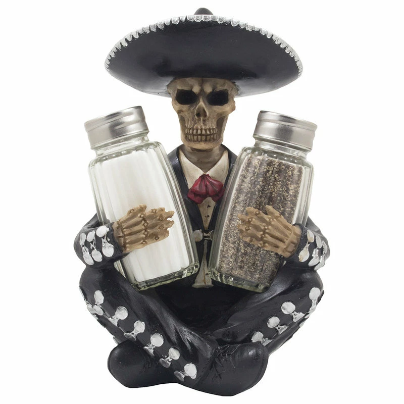 DWK Corp. Dia De Los Muertos Mariachi Skeleton Glass Salt And Pepper Shaker 3-Piece Set 1 DWK Corp. Dia De Los Muertos Mariachi Skeleton Glass Salt And Pepper Shaker 3-Piece Set