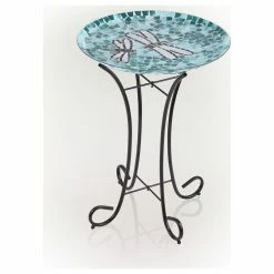 Alpine Corporation 24" Tall Outdoor Mosaic Dragonfly Glass Birdbath Bowl With Metal Stand -home bar shop 61011ab5018562f6 3489 w800 h800 b1 p0