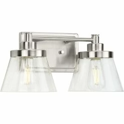 Progress Lighting Hinton 2-Light Brushed Nickel Clear Seeded Glass Bath Vanity Light