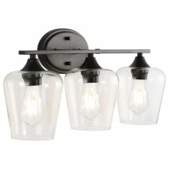 JONATHAN Y Jayne 1-Light Iron/Glass Cottage LED Vanity Light, Oil Bronze, Width: 23"