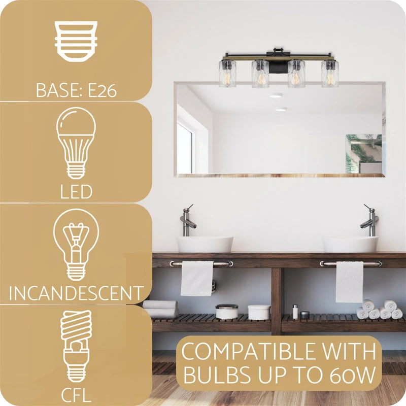 Kira Home Ashton 28" Farmhouse / Bathroom Light, Hammered Glass Shades, Smoked 6 Kira Home Ashton 28" Farmhouse / Bathroom Light, Hammered Glass Shades, Smoked - Image 6