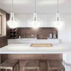 JONATHAN Y Watts 10.5" Glass, Metal LED Pendant, Chrome/Clear, Width: 10.5" -home bar shop 62b111f703a5f562 1395 w800 h800 b0 p0