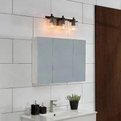 Globe Electric 3-Light Matte Black Vanity Light With Seeded Glass Shades 11 Globe Electric 3-Light Matte Black Vanity Light With Seeded Glass Shades -home bar shop 62d11d5401819e14 0501 w800 h800 b0 p0