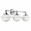 Linea Di Liara Lavagna 3 Light Schoolhouse Wall Sconce, Polished Chrome, Milk Glass