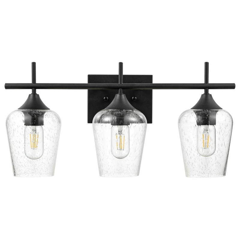 GETLEDEL 3-Light Vanity Light Sconce With Seeded Glass Shades, Matte Black 6 GETLEDEL 3-Light Vanity Light Sconce With Seeded Glass Shades, Matte Black - Image 6