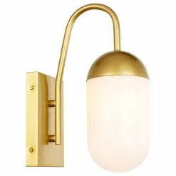 Elegant Furniture & Lighting Black Finish And Clear Glass 1-Light Wall Sconce, Brass, Frosted White