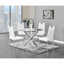 Best Master Furniture Beverly 5-Piece Round Glass Dinette Set, White -home bar shop 64815ee60d0d2efc 6121 w800 h800 b0 p0